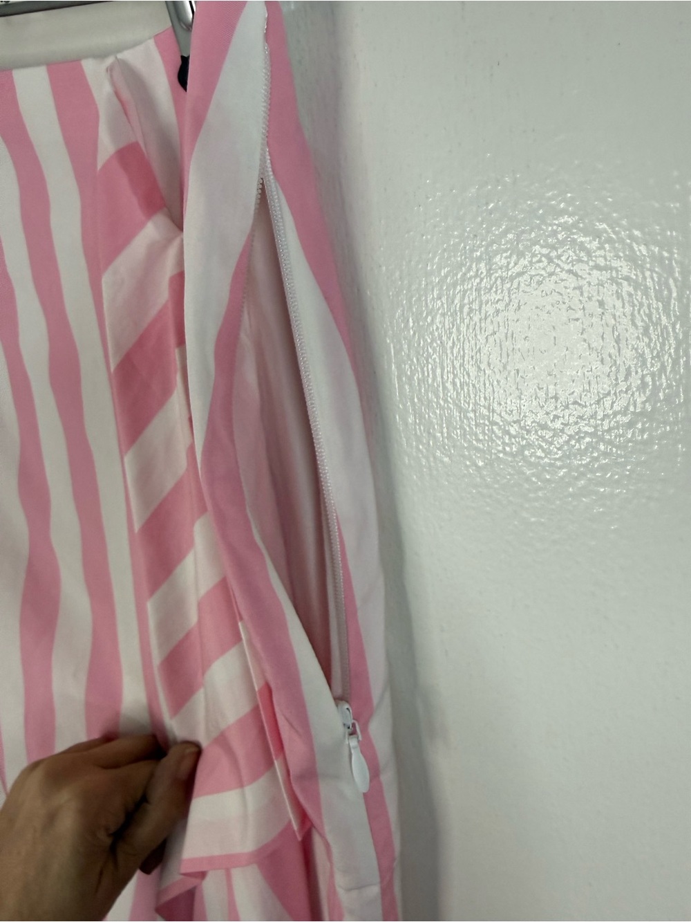 J.Crew, Thomas Mason, pink & white striped ruffle drape, cotton pencil skirt 8 - Picture 8 of 12